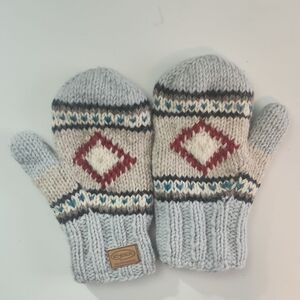 Red and Blue Knit Mittens with Nordic Pattern